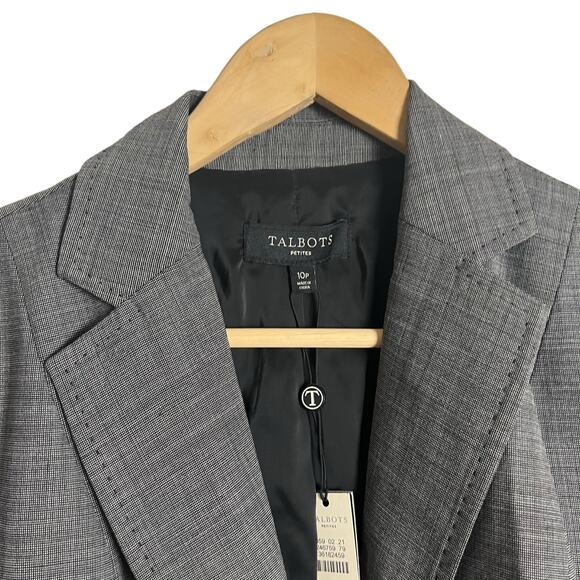 Talbots Gray Black Wool Blend One Button Blazer Jacket Size 10P - Picture 2 of 9